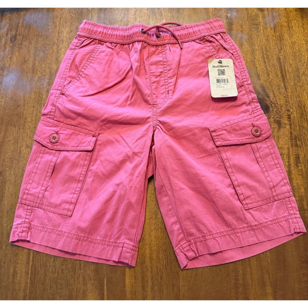 Ruff Hewn Boys Pink Cargo Shorts Size Medium 10/12 Cotton Elastic Waist Summer W